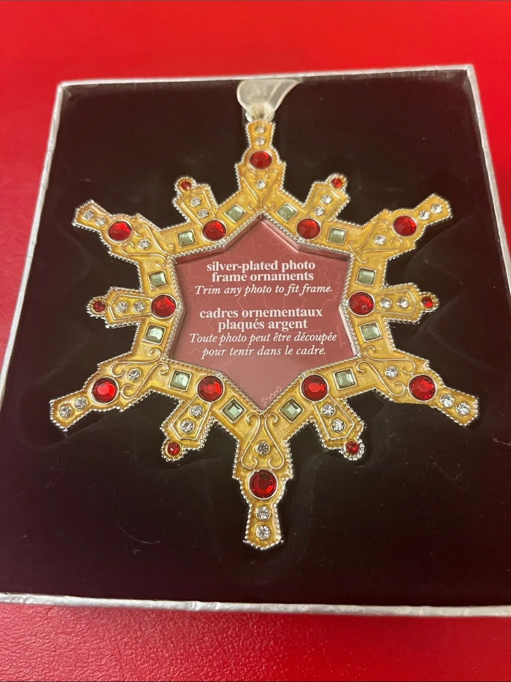 Photo Frame Christmas Ornament Enamel on Metal SNOWFLAKE NIB